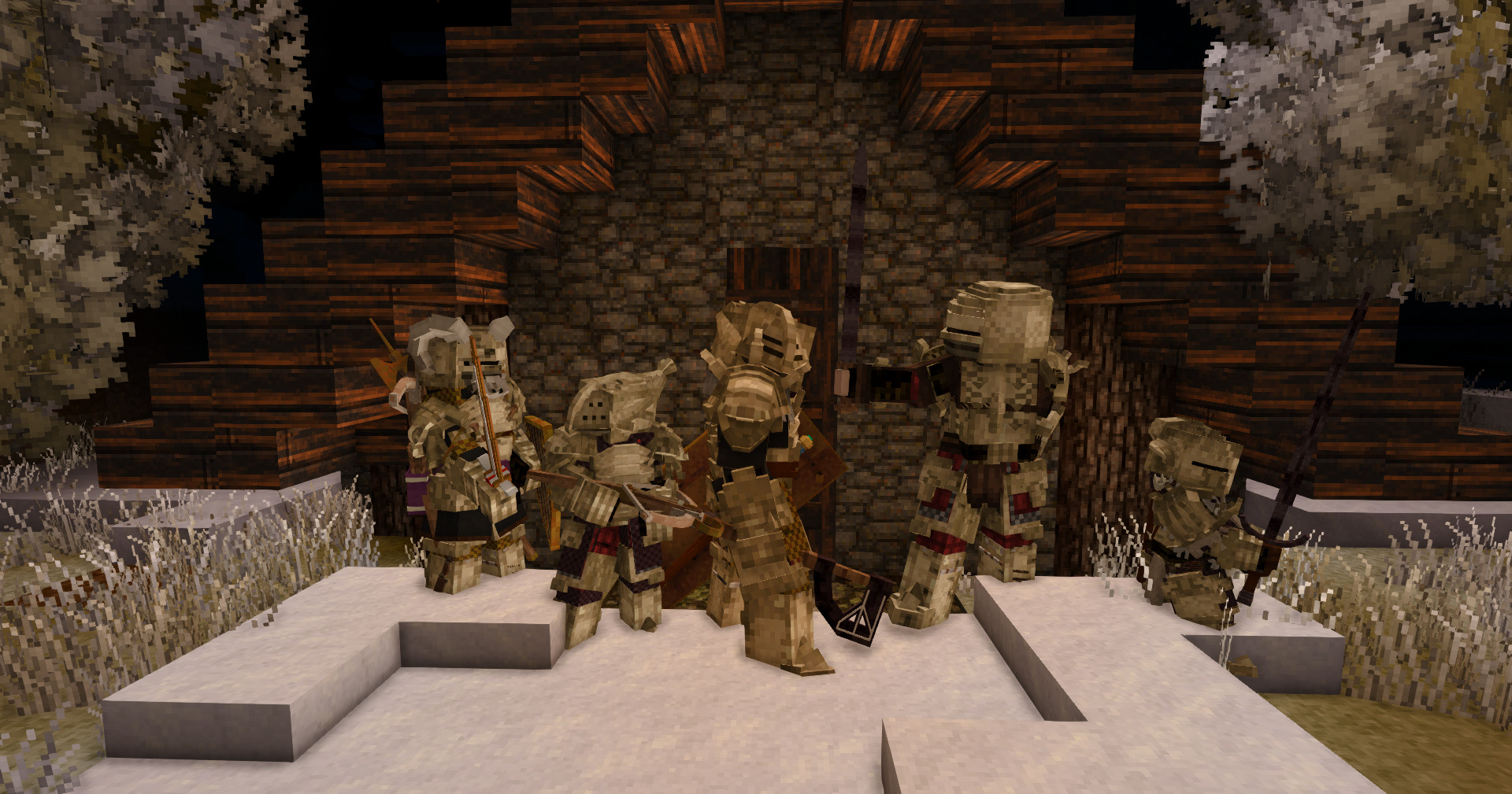A company assembles before the gates
